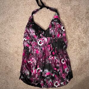 Liz Lange Pink‎ and Black Ruched Halter Tank Top Maternity Size Medium